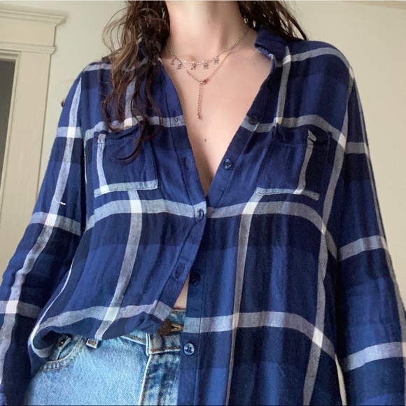 Plaid button-down top / flannel - Picture 3 of 4